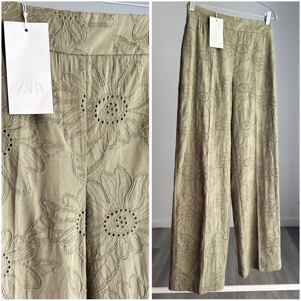 ZARA STRAIGHT-LEG TROUSERS WITH CUTWORK EMBROIDERY